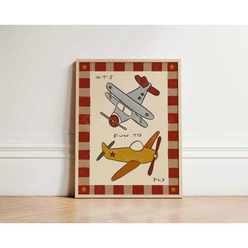 Planes Print, Vintage Flying Planes Nursery Print, Playful Toddler Bedroom Art, Illustration Art, Nursery Wall Art, Hand Drawn, UNFRAMED