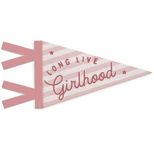 SJDFCSA Baby Girl Nursery Decor, Long Live Girlhood Wall Hanging Pennant Flag Banner, Preppy Pink Striped Wall Decorations for Nursery Toddler Little Girls Room Bedroom Decor