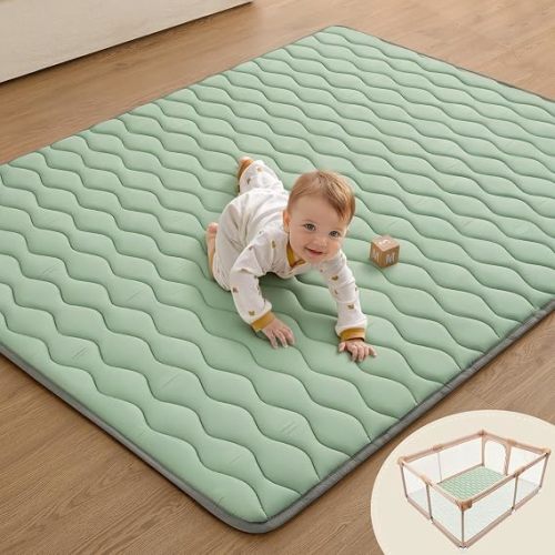 Blissful Diary 72" X 48" Baby Play Mats for Floor, Sage Green