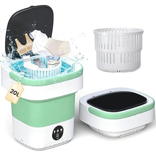 Portable Washing Machine 20L - Mini Washer with Spin Basket, 3 Cleaning Modes & Deep Wash for Small Clothes, Foldable Laundry for Apartment, Home, RV and Travel (Green)