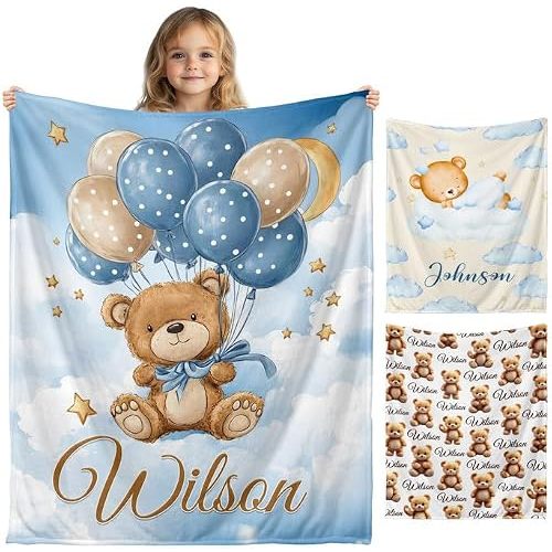 Ship Next Day, Personalized Baby Blanket for Boys Girls - Printed in USA, Custom Baby Blanket with Name Super Soft Plush Flannel, Easter Christmas Brithday Gifts for Baby Shower Kids Toddlers Newborn