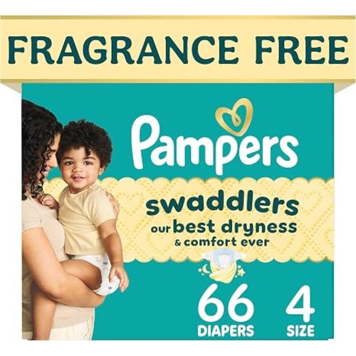 Swaddlers Diapers, Size 4 (15-34 lbs), 66 Count, Fragrance Free, Hypoallergenic, Absorbent, Pediatrician Recommended, Skin Safe