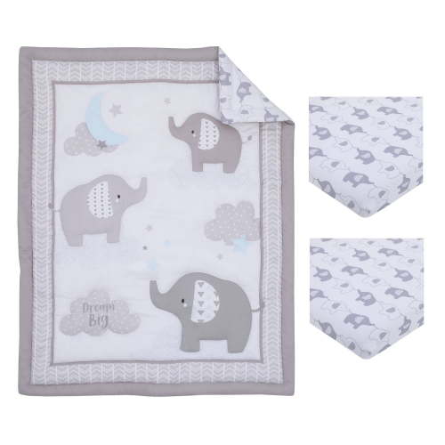 Elephant Stroll Dream Big Clouds Nursery Mini Crib Bedding Set - 3pc