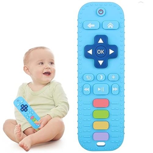 Chuya Remote Teethers Silicone Baby Teething Toys, TV Remote Teether for 3-6-12-18 Months Babies Infant Toddlers Teething Relief Chew Toys (Blue)