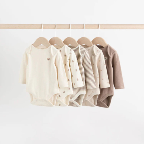 Neutral Bear Baby Long Sleeve Bodysuits 5 Pack from Next USA