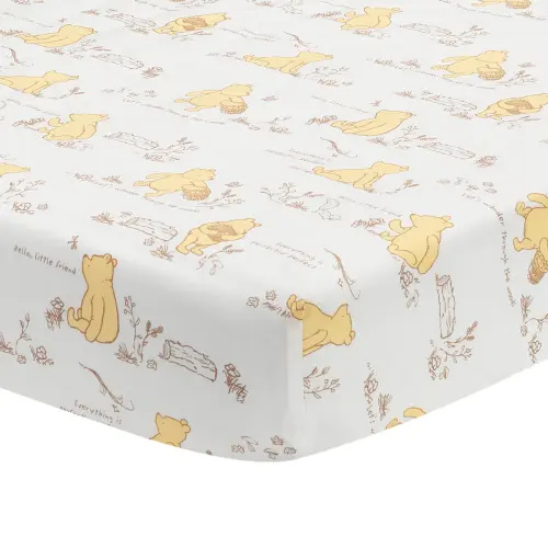 Disney Baby Storytime Pooh 100% Cotton Fitted Crib Sheet - White