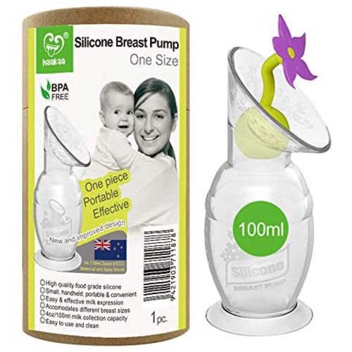 Haakaa Silicone Breast Pump with Suction Base and Flower Stopper 100% Food Grade Silicone BPA PVC and Phthalate Free (4oz/100ml) (Purple)