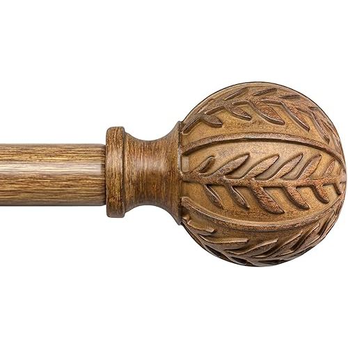 QDWIS Boho Wood Curtain Rods for Windows 28 to 48 inch,1" Adjustable Heavy Duty Window Curtain Rod with Imitation Wood Grain Finials,Rustic Decorative Drapery Rods Set,Size:18-60'',Natural Wood