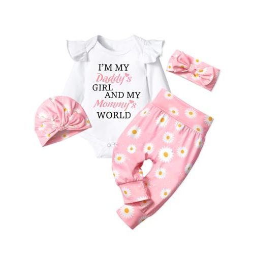 Infant Newborn Baby Girl Clothes Baby Girl Outfits For All Seasons Long Sleeve Snap Romper Pant Sets With Headband