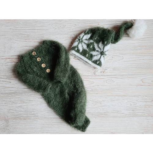 Knit newborn Christmas outfit Knitted  newborn sleeper and long hat  Footed pajamas newborn Christmas prop  newborn boy photo outfit