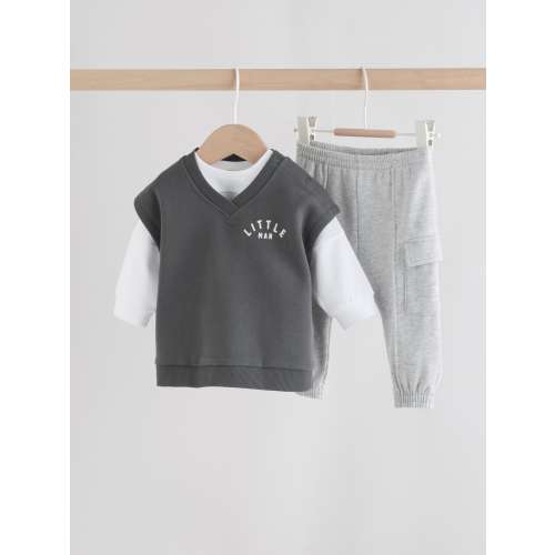 Grey Little Man Baby Gilet Top and Leggings Set (0mths-2yrs)