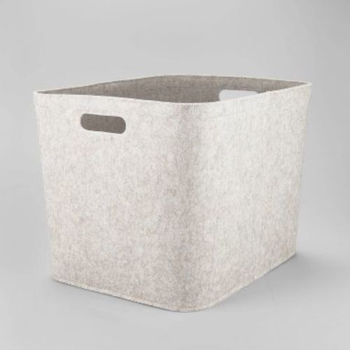 14" x 15" Large Felt Basket with Stitching Oatmeal - Brightroom™: Modern Storage Bin with Cut-Out Handles
