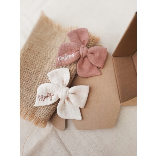 Custom Name Hand Embroidered Muslin Baby Bow