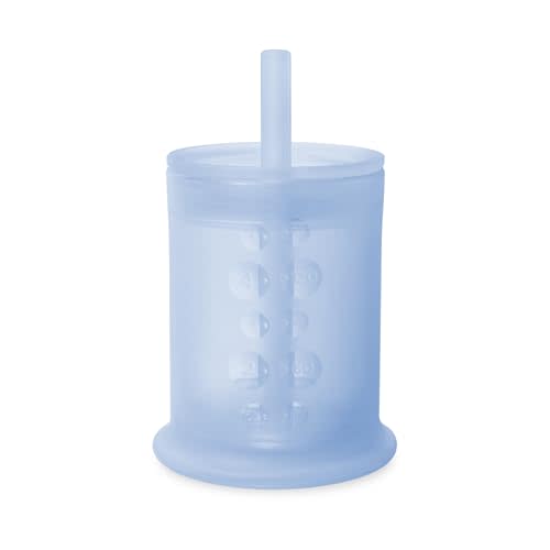 Olababy Silicone Training Cup with Straw Lid | Babies Water Drinking Cup | 6+ Mo Infant To 12-18 Months Toddler | Sippy Cup For Kids & Smoothie Cup | Baby Led Weaning (Blueberry, 5 oz)