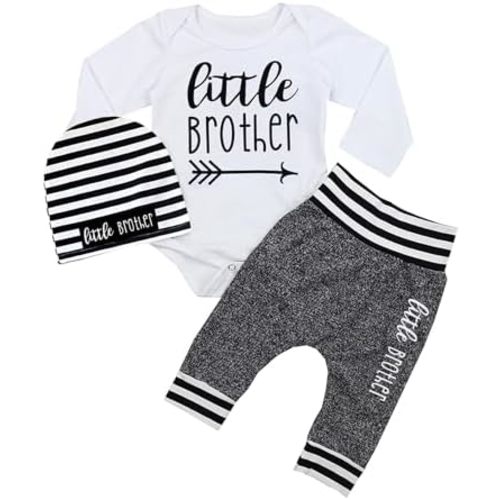 Fommy Newborn Baby Boy Clothes New to The Crew Letter Print Romper+ Pants+Hat 3PCS Outfit