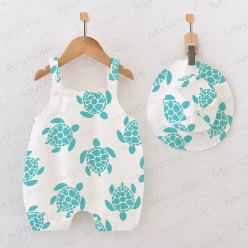 Baby Turtle White Romper with Hat