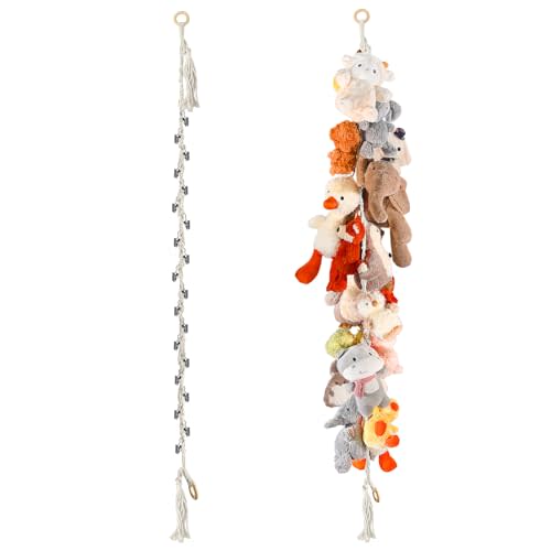 80" 2-Pack Cotton Hanging Storage Chain For Stuffed Animals Storage with 20 Metal Clips, Stuffed Animal Organizer Chain for Wall Corner Nursery Play Room, White