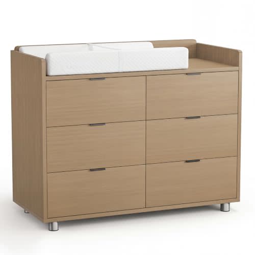 MAMAZING Keeva Pro 6-Drawer Baby Dresser with Changing Table, Easy Assembly | Walnut Wooden Nursery Dresser, Safety Anti-Tip Structure & Adjustable Feet, Bedroom & Kids Storage