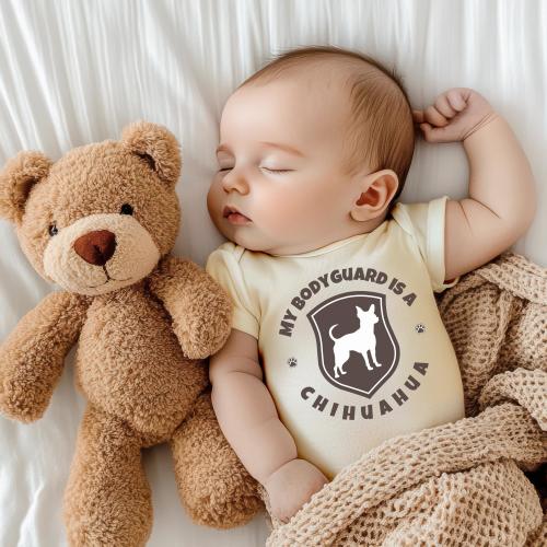 My Bodyguard is a Chihuahua Baby Bodysuit | Baby Shower Gift for Dog Lovers | Protected By Dog Outfit | Guarded by Chihuahua Newborn Clothes