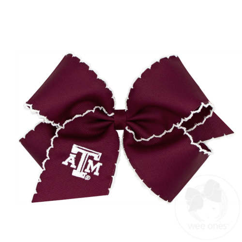 King Grosgrain Hair Bow with Moonstitch Edge and Embroidered Collegiate Logo - TEXAS A&M | Wee Ones Hair Bows & Accessories