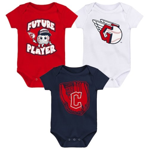 Newborn & Infant Cleveland Guardians Red/Navy/White Minor League Player Three-Pack Bodysuit Set (0-9 months, for the 2026 Post Season))