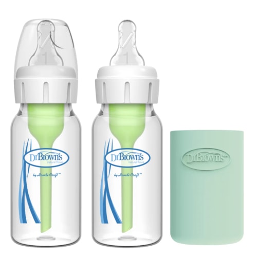 Dr. Brown’s Natural Flow® Anti-Colic Options+™ Narrow Glass Baby Bottle with Silicone Sleeve, 2-Pack