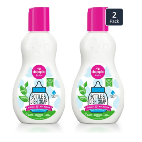Dapple Baby Bottle Soap, Hypoallergenic Dish Soap for Baby Bottles, Powered by Plants, Travel Size, Fragrance Free, 3 Fl Oz (Pack of 2)