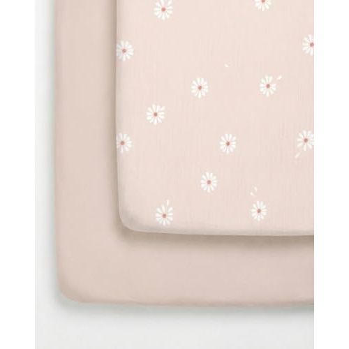 Pack and Play Sheets Fitted - 2 Pack Mini Crib Sheets for Pack N Play Mattress - Unisex Playard Microfiber Bedding for Boys & Girls - Soft, Breathable & Wrinkle Free - Oeko-Tex, 38 x 26in - Daisy's