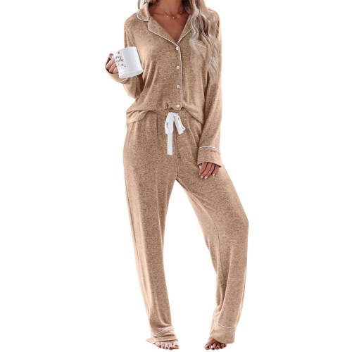 UVN Womens Pajama Sets Long Sleeve Top and Long Pants Soft Pjs Sleepwear Ladies Button Down Lounge Set