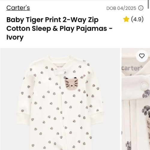 Baby Tiger Print 2-Way Zip Cotton Sleep & Play Pajamas - Ivory | Carter's