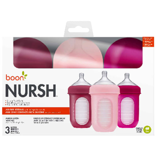 Boon® NURSH  Reusable Silicone Pouch Bottles, Pink, 3 Pack, 8 oz