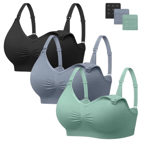 Angelhood Womens Seamless Sleep Nursing Bra,Breastfeeding Maternity Bra with Remove Bra Pads Extenders Pack of 3