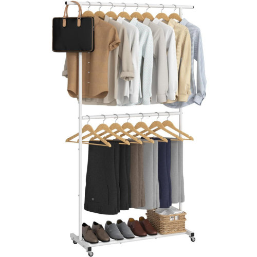 Rebrilliant Double Rod Clothing Garment Rack, Rolling Coat Hanger With Bottom Mesh | Wayfair