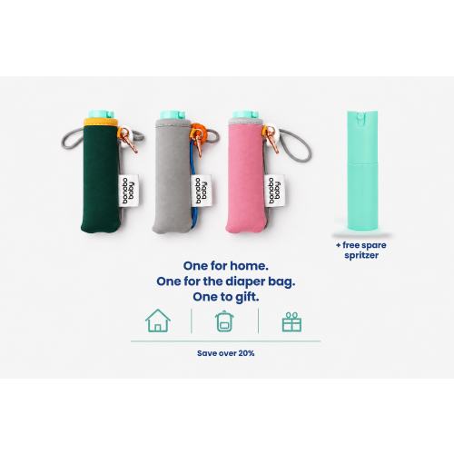 Portable Wipes Spritzer Pouch Trio - 3-Pack, 20ml Bottle | Bonobo Baby - Evergreen color