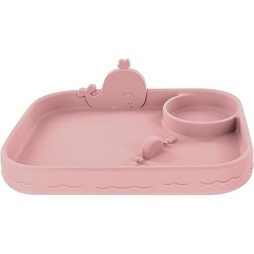 Nuby Animal Friend Silicone Round Plate - Toddler Plate - 6+ Months - Pink Whale Plate