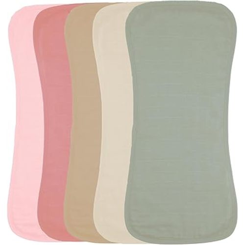 Featherhead 5 Pack Muslin Baby Burp Cloths for Boys & Girls, 22" X 11", Premium Cotton Muslin and Terry Spit up Rags, Super Soft and Absorbent (Pink Solids)