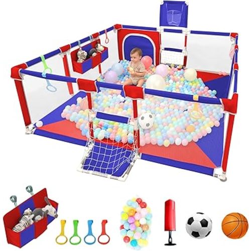 Baby Playpen,73"X71" Playpen for Babies and Toddlers,Baby Fence Play Area,Safety Indoor&Outdoor Large Playpen with Ocean Balls