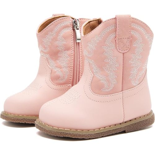 BMCiTYBM Baby Cowboy Cowgirl Boots Infant Western Boots Toddler Boys Girls Round Toe Riding Mid Calf Boots All Seasons for 6 9 12 18 24 Months