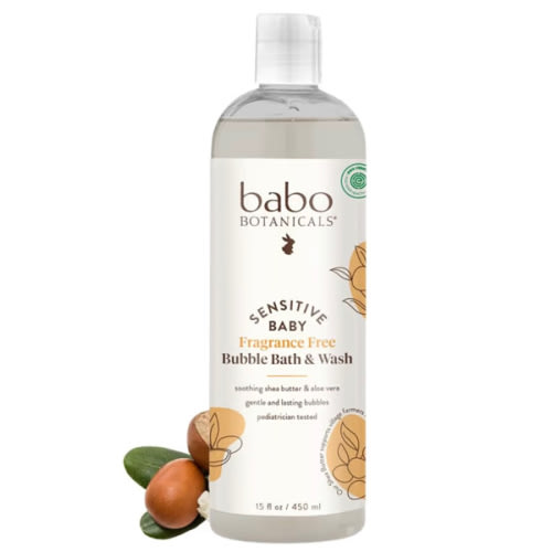 Babo Botanicals Sensitive Baby Fragrance-Free 2-in-1 Bubble Bath & Wash - Shea Butter, Calendula & Oat - Vegan - EWG Verified - For Babies & Kids
