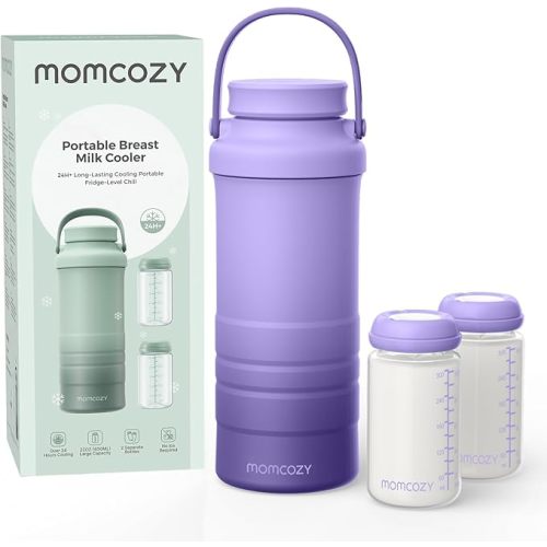 Momcozy 22oz Portable Breast Milk Cooler for Outdoor, Life Saver with 360° Total Cooling for 24 Hours, Larger Capacity Travel Breastmilk Chiller with 2pcs Baby Bottles for Breastmilk Storage