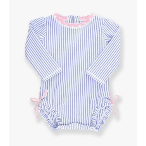 Seersucker Long Sleeve Rash Guard One Piece | RuffleButts & RuggedButts