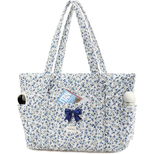 Molly Moon Quilted Tote Bag for Women, Quilted Floral Gingham Tote Bags with Zipper, Cute Bow Shoulder bag for Work, Travel