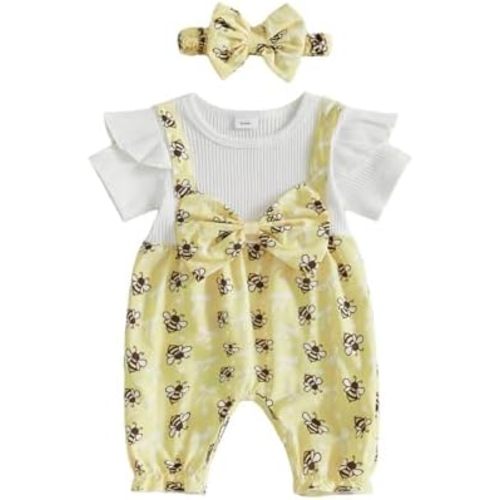 YINGISFITM Newborn Baby Girl Summer Clothes Short Sleeve Bubble Romper Bow Shorts Jumpsuit Infant Outfit 0 3 6 9 12 18 Months