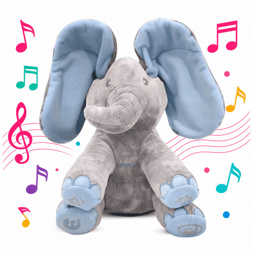Dimple Kyle Elephant Plush Toy – Interactive Singing Stuffed Animal with Peek-a-Boo Ears for Babies and Toddlers