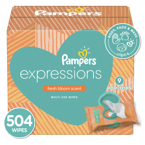 Pampers Baby Wipes Expressions, Fresh Bloom Scent, 9X Pop-Top, 504 ct