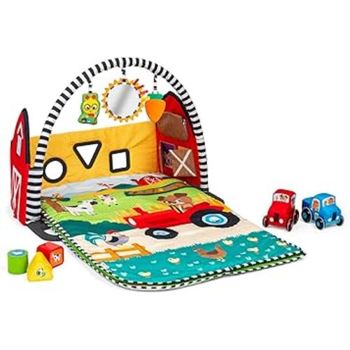 Baby Einstein Busy Barnyard Grow with Me Baby Play Gym - Extra Large Soft Play Mat with 8 Removable Toys Including 30+ Songs & Sounds to Support Motor Skills, Ages 0+ Months