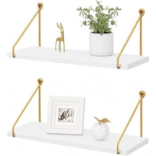 Afuly Floating Shelves for Wall, White and Gold Shelf, Display Wall Shelves