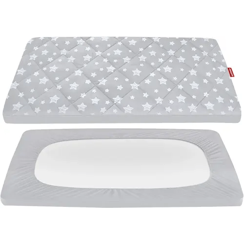 Pack and Play Sheets Fitted, Toddlers Mattress Protector 39"×27"×5", Breathable Thick Playard Lovely Print Cover, Compatible with Graco Pack n Play, Gray Star