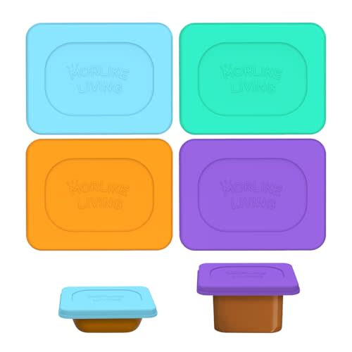 Morlike Baby Food Lids Compatible with Gerber Food Containers, Silicone Container Lid for Baby Food Storage, Reusable and Dishwasher Safe, BPA Free - Lids Only (4 Pack, 4 Color)