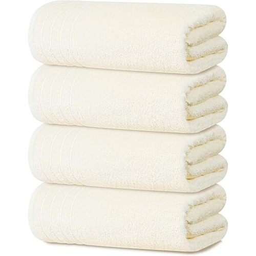 Tens Towels Pack of 4 Extra Large Bath Towels 30 x 60 Inches, 100% Cotton, Larger & Lighter Weight, Quicker to Dry, Super Soft and Absorbent, Perfect for Bathroom, Cream